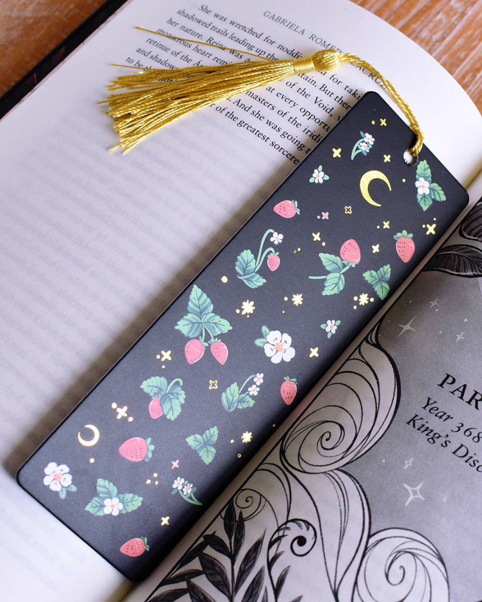 Strawberry Sparkles Gold Tassel Bookmark