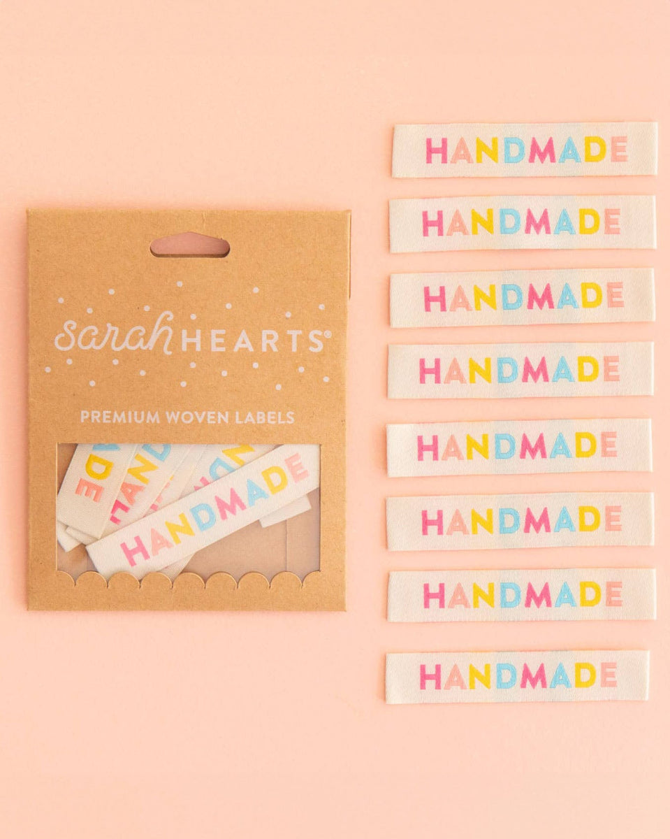 Bunte „handgefertigte“ gewebte Etiketten für Kleidung zum Aufnähen – 6,7 cm x 1,3 cm