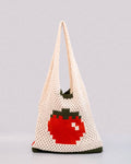 Crocheted Cotton Pixel Tomato Produce Tote Bag