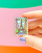 Paris Eiffel Tower Stamp Pin 💌 Hard Enamel Lapel Pin - Pastel Travel | by Joy Addict