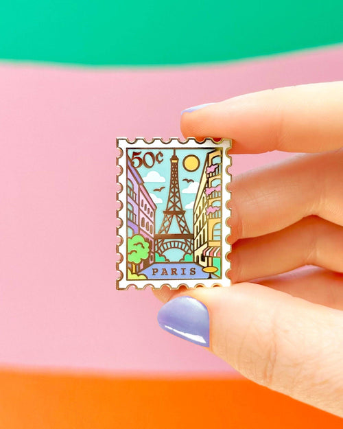 Paris Eiffel Tower Stamp Pin 💌 Hard Enamel Lapel Pin - Pastel Travel | by Joy Addict