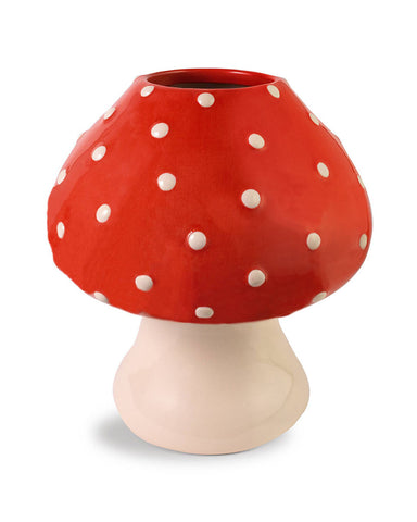 Red & White Polka Dot Hand-Painted Ceramic Mushroom Vase - 5"
