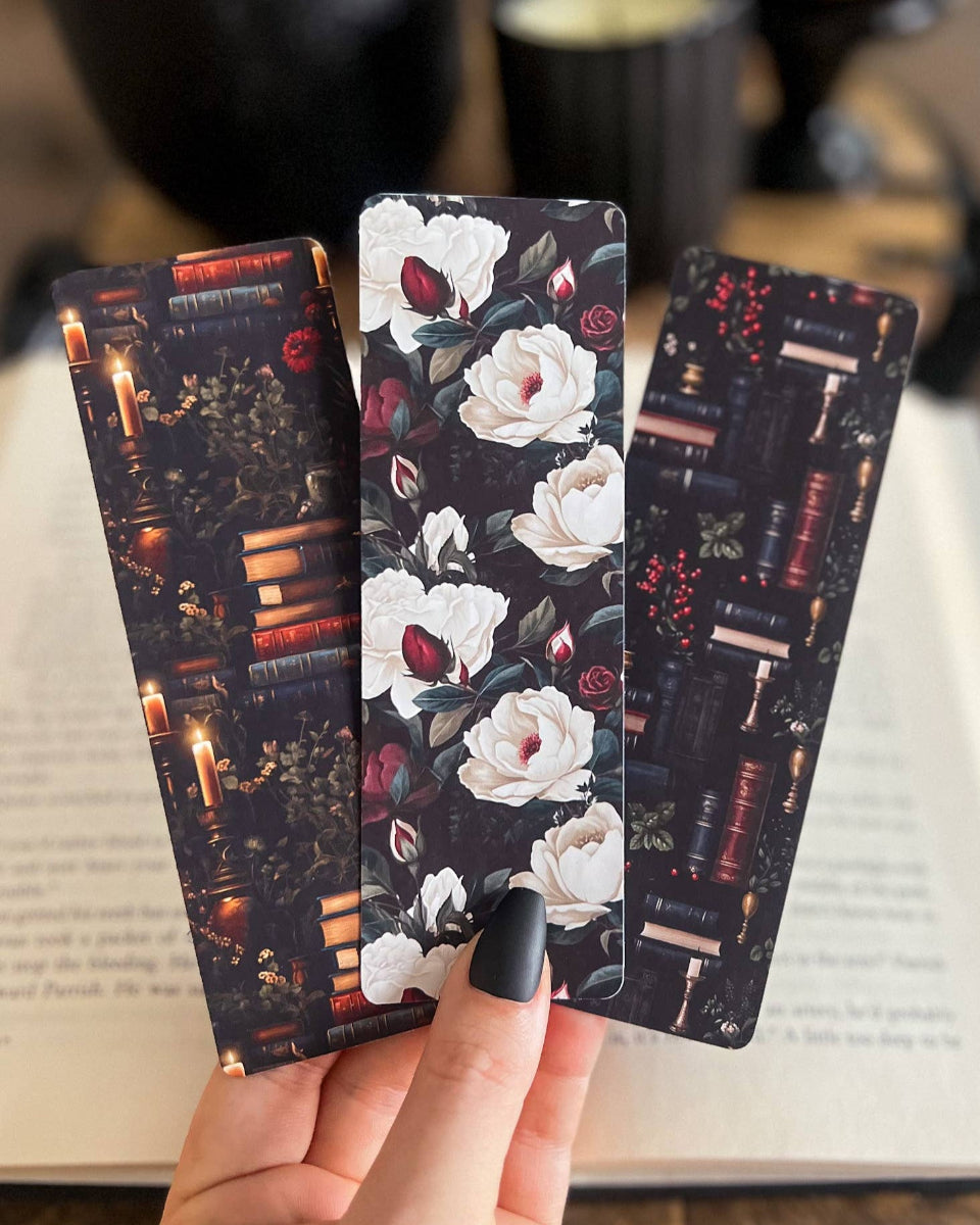 Dark Academia White Floral Soft Matte Touch Bookmark - 2" x 6"