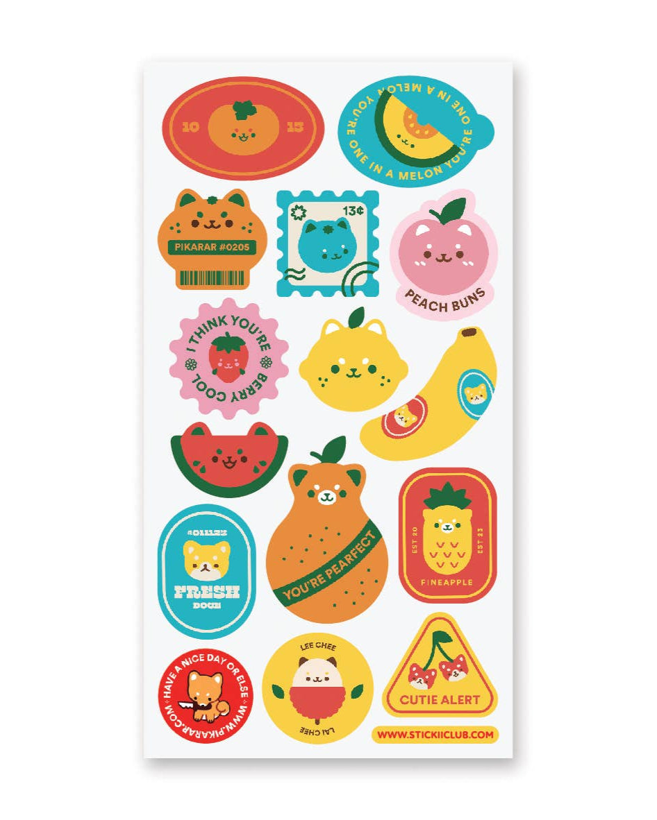 Pearfect Fruit Labels Sticker Sheet - Art by Pikrar