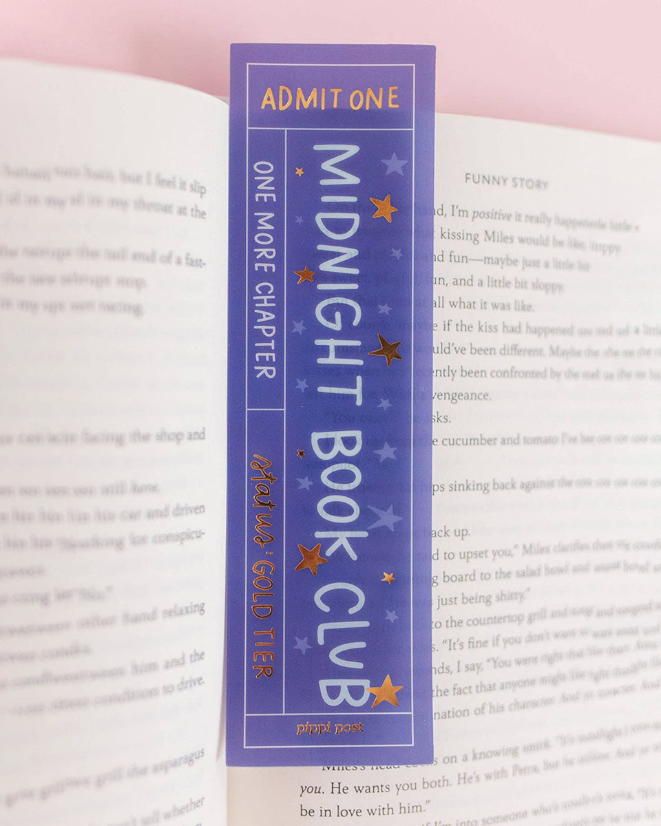 Midnight Book Club Blue Gold Foiled Acetate Bookmark - 2" x 7"