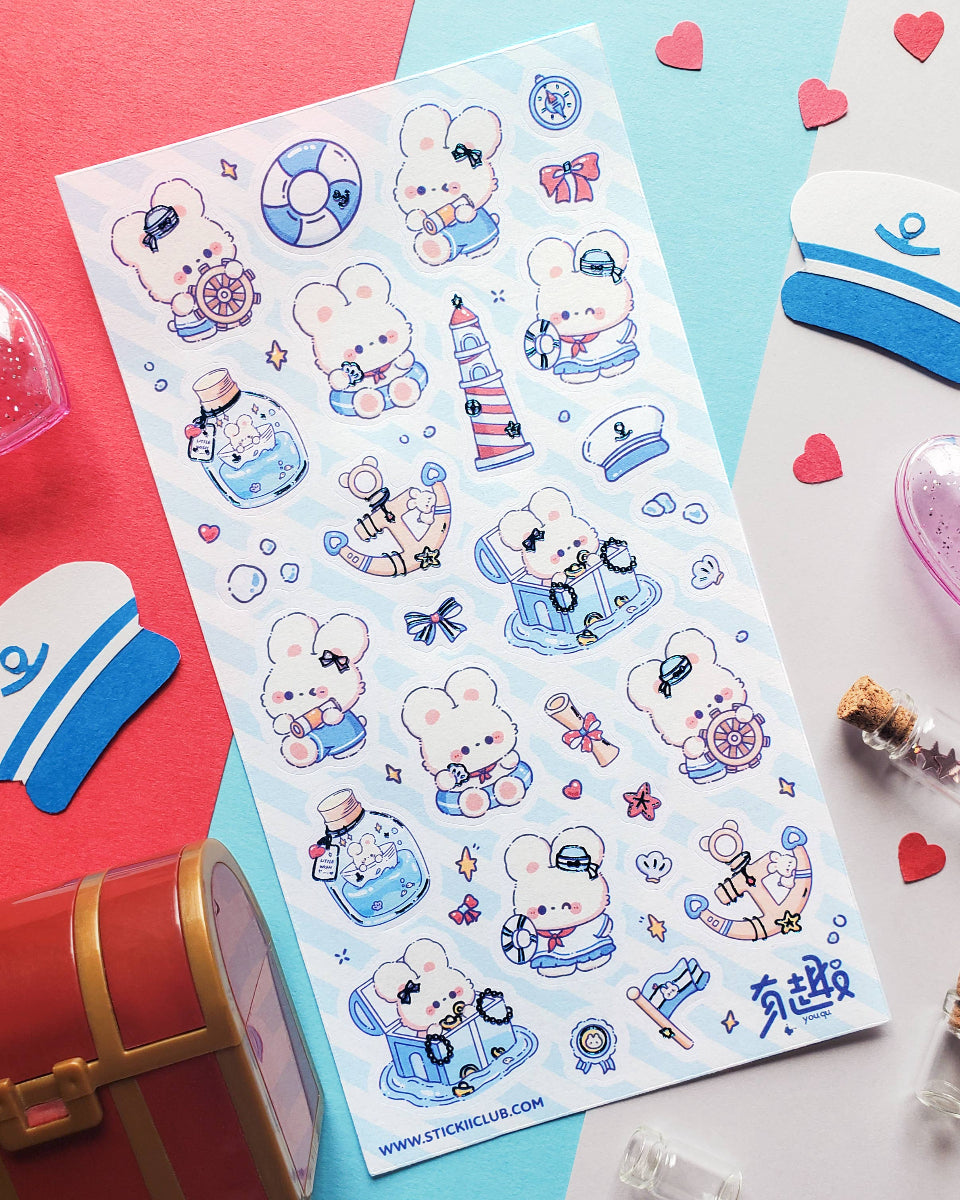 Kawaii Sailor Bunny Adventures Sticker Sheet