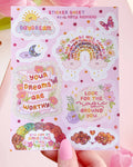 Daydream Glittery Positively Optimistic Waterproof Vinyl 8 Sticker Sheet