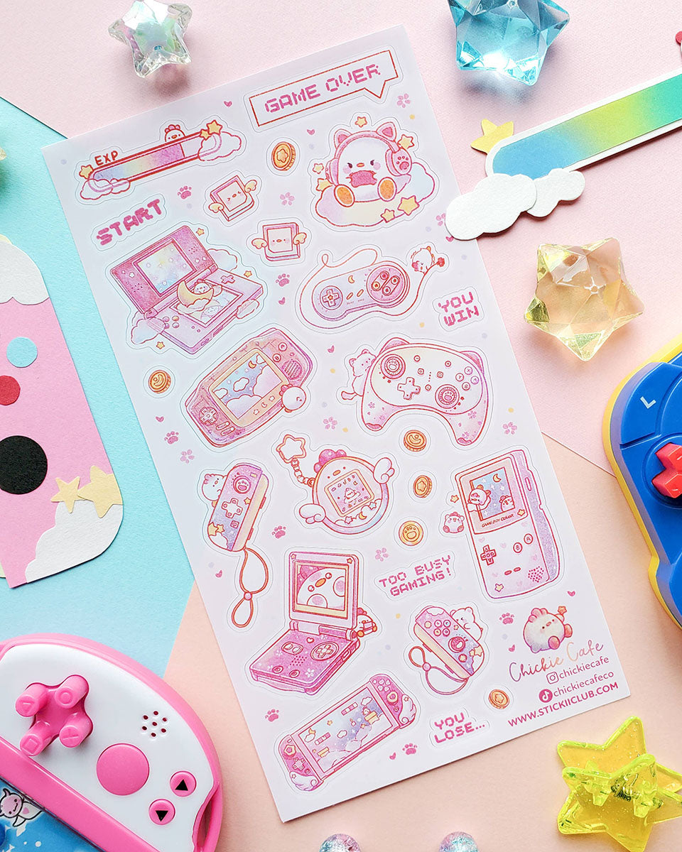 Chickie Gamers Pink 25 Sticker Sheet - Art by Chickie Cafe