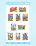 Travel Series Stamp Sticker Sheet ✈️🎨 Vinyl Matte Decals - Pastel Travel | by Joy Addict