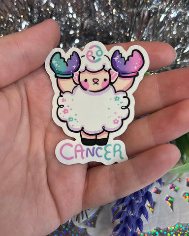 Cancer Sprout! Kawaii Sheep with Crab Hands Glossy Vinyl Sticker - 2.3"