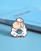 Morning Coffee Cute Blushing Sheep Hard Enamel Pin - 1"