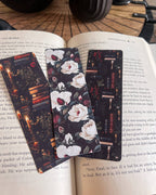 Dark Academia White Floral Soft Matte Touch Bookmark - 2" x 6"