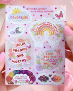 Daydream Glittery Positively Optimistic Waterproof Vinyl 8 Sticker Sheet
