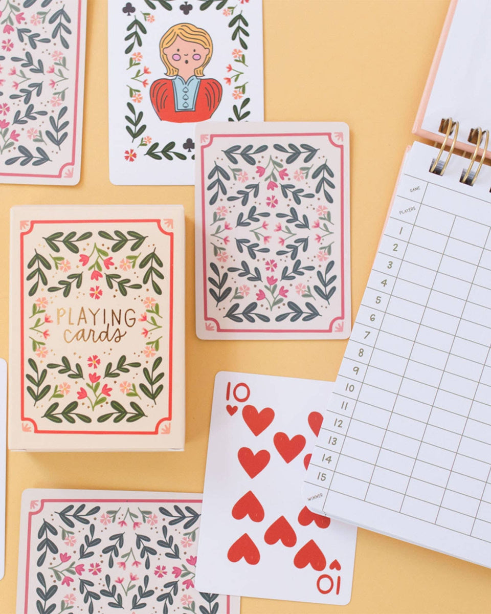 Floral Game Night Set of Playing Cards & 80 Double Sided Sheet Notebook