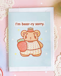 "I’m Bear-y Sorry" Kawaii Strawberry Bear Apology A6 Greeting Card