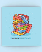 "I've Really Fallen for You" Kawaii Bears & Pigs Building Blocks Greeting Card - 6"
