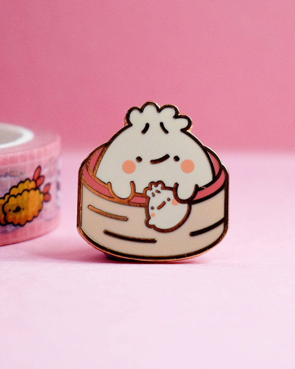 Kawaii Mama Dumpling and Baby Hard Enamel Pin - 1"