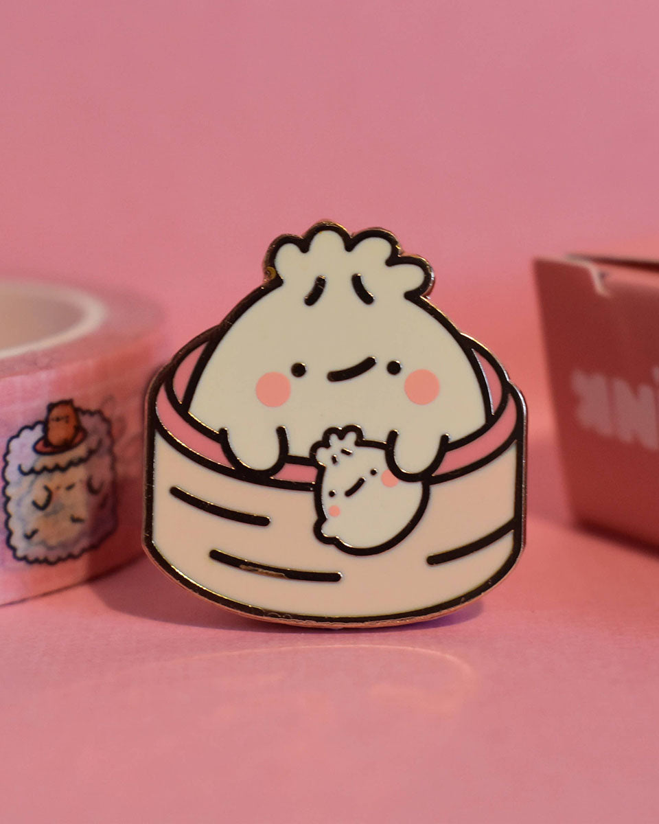 Kawaii Mama Dumpling and Baby Hard Enamel Pin - 1"