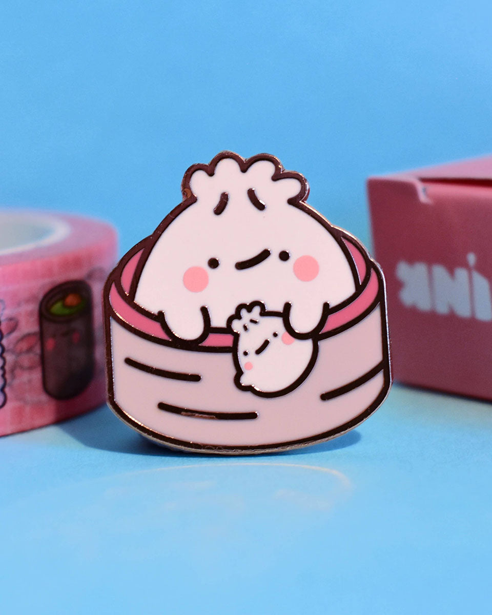 Kawaii Mama Dumpling and Baby Hard Enamel Pin - 1"
