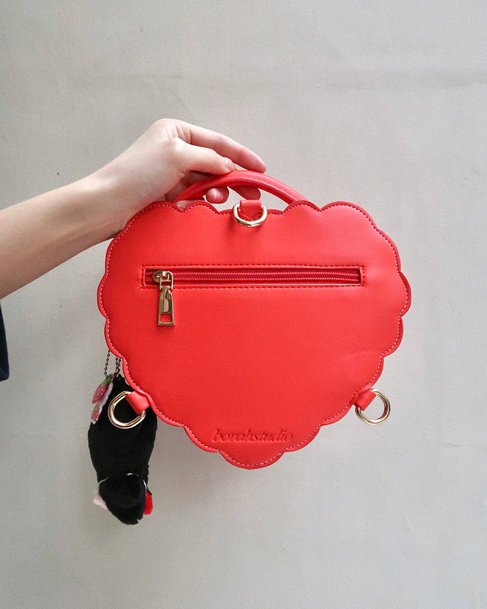 Strawberry Heart & Bow Polka Dot Crossbody Ita Handbag - Small