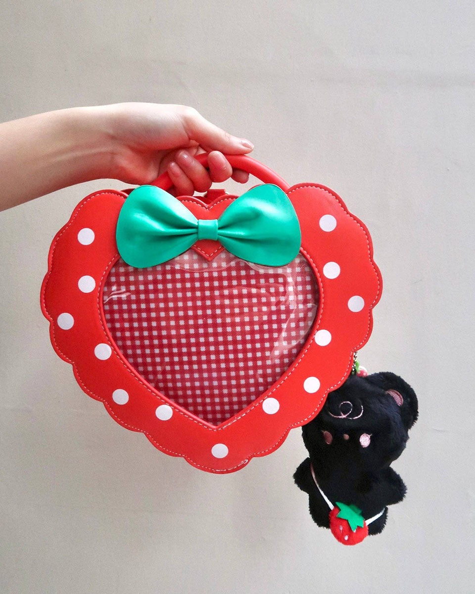 Strawberry Heart & Bow Polka Dot Crossbody Ita Handbag - Small