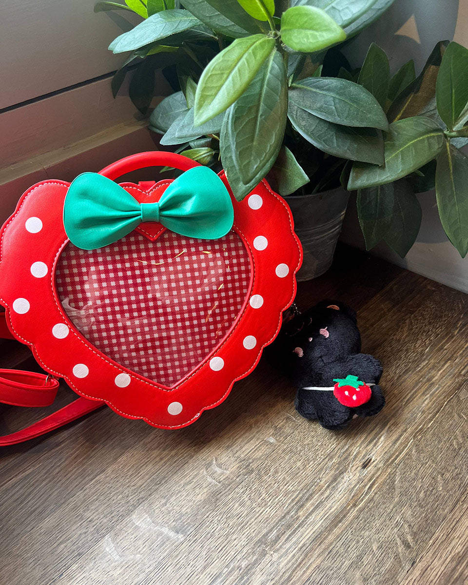 Strawberry Heart & Bow Polka Dot Crossbody Ita Handbag - Small