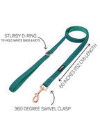 Napa Teal Green Dog Leash w/Rose Gold-toned Hardware -  60"