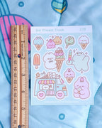 Pastel Kawaii Ice Cream Truck Mate Hoja de pegatinas resistentes a la intemperie - 3.75" x 4.75"