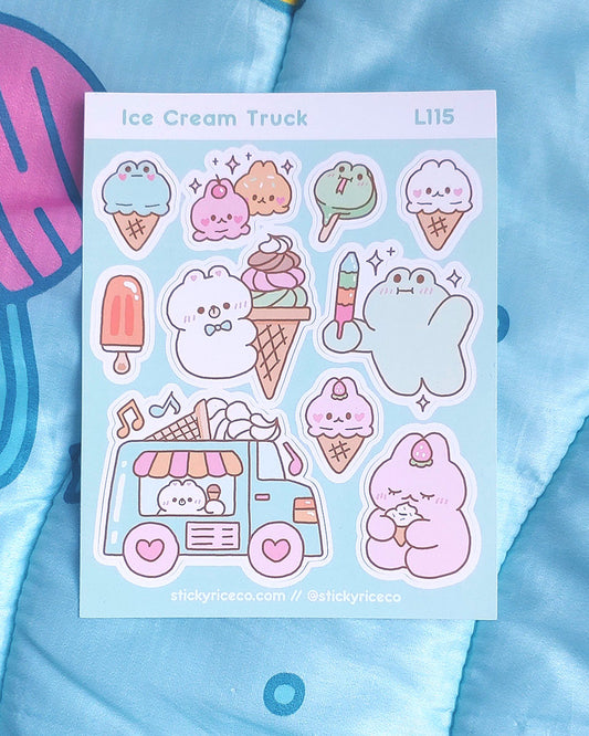 Pastel Kawaii Ice Cream Truck Matte Weatherproof Sticker Sheet - 3.75" x 4.75"