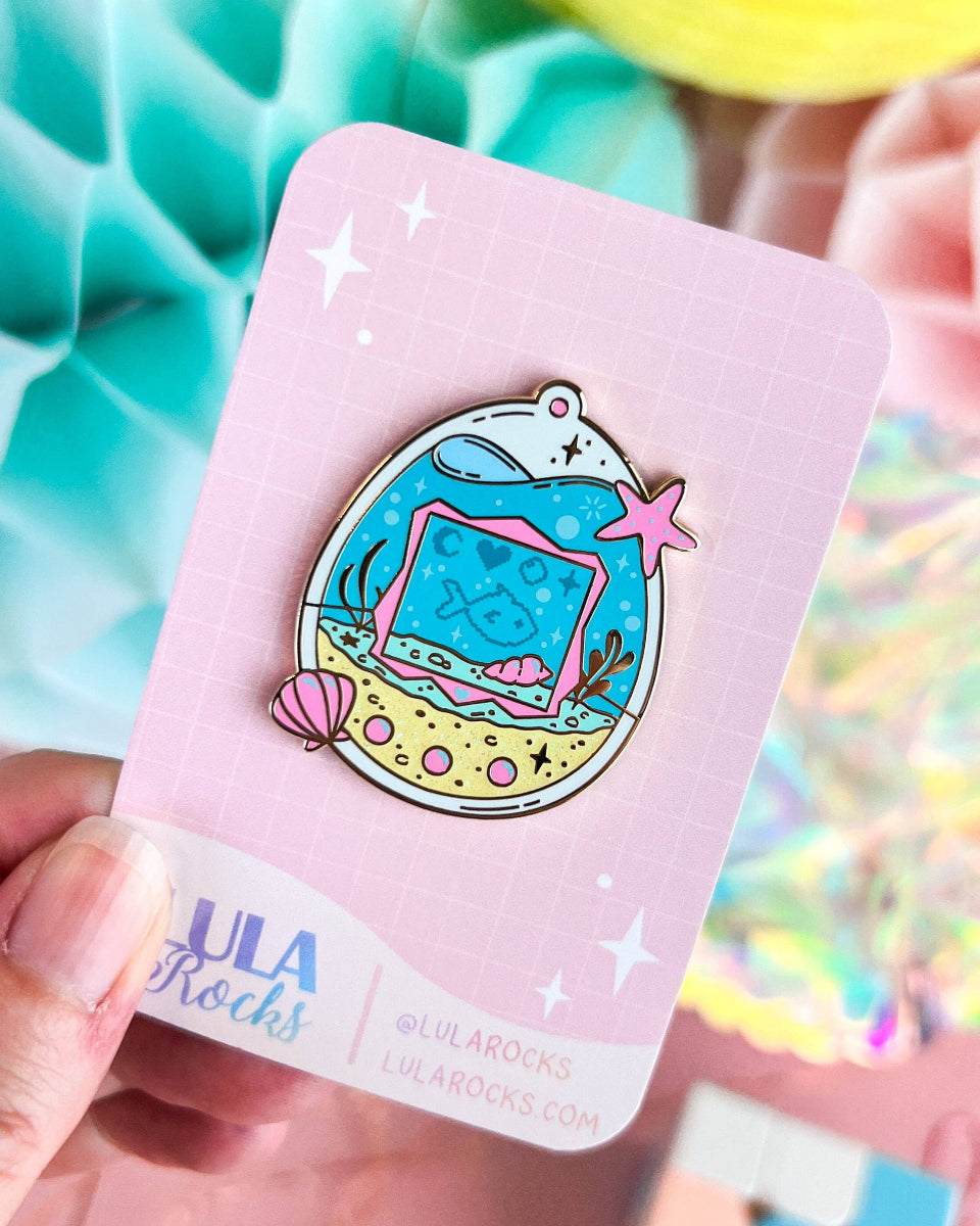 Classic 90s Toy Inspired Digital Aquarium Pet Enamel Pin - 1.5"