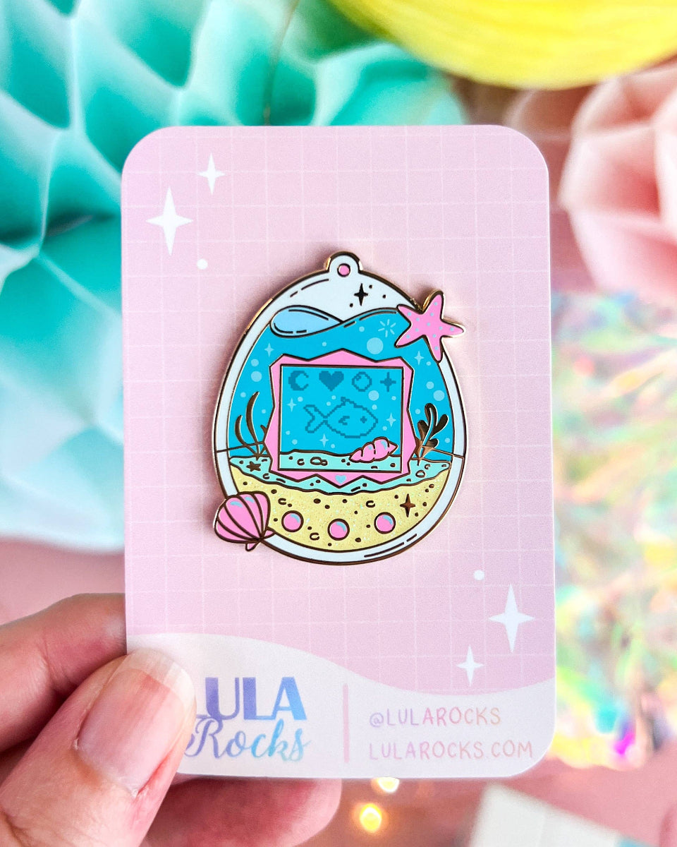 Classic 90s Toy Inspired Digital Aquarium Pet Enamel Pin - 1.5"