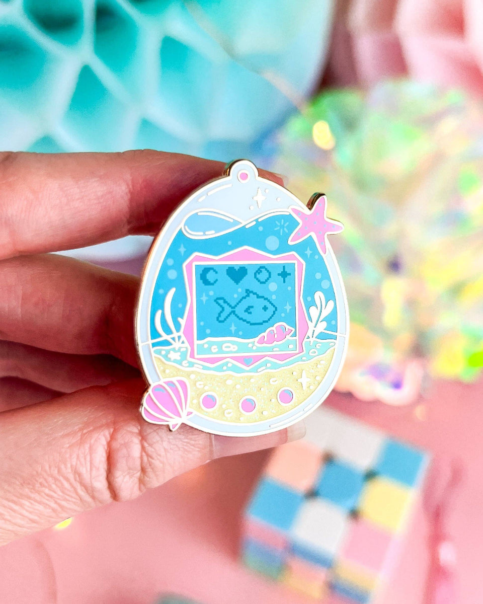 Classic 90s Toy Inspired Digital Aquarium Pet Enamel Pin - 1.5"