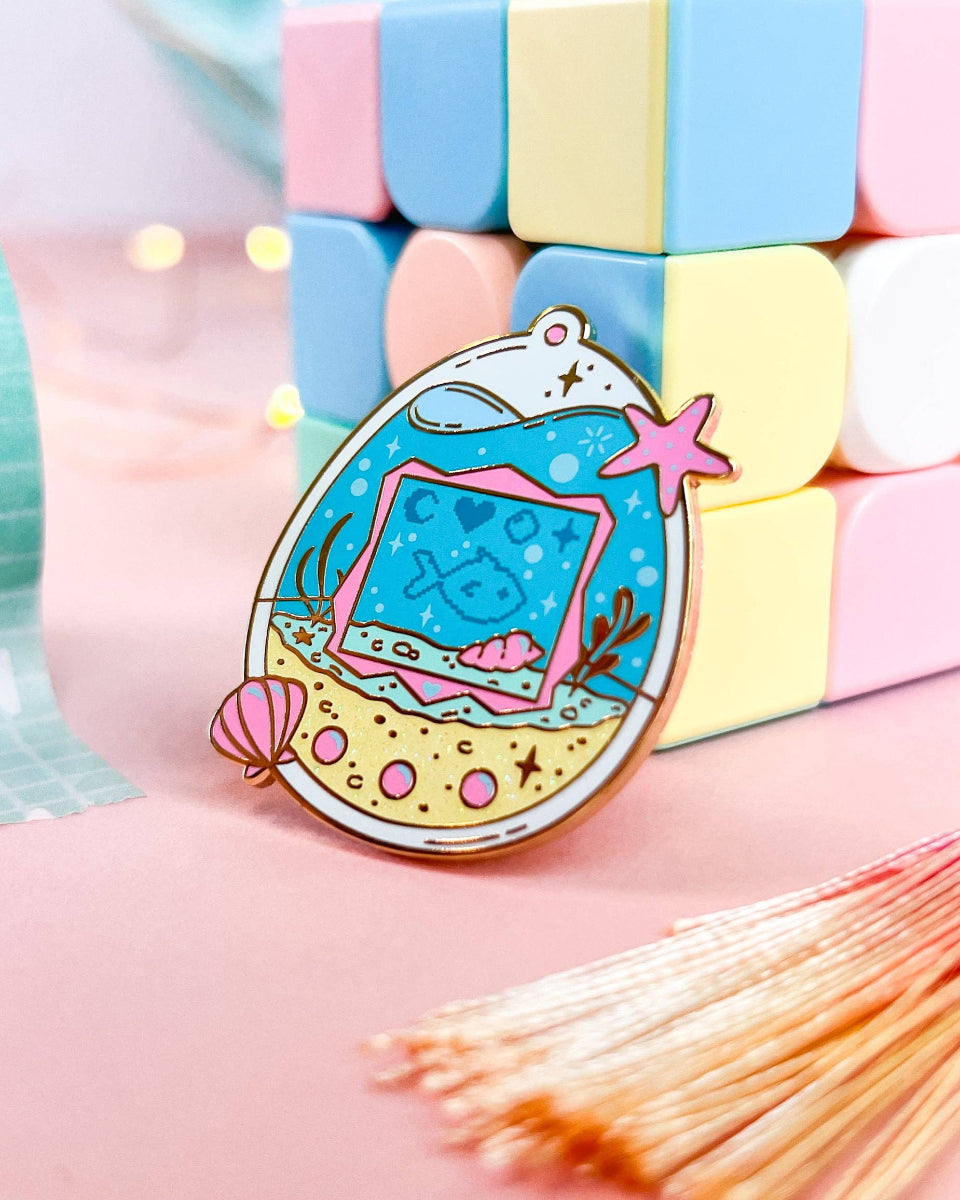 Classic 90s Toy Inspired Digital Aquarium Pet Enamel Pin - 1.5"