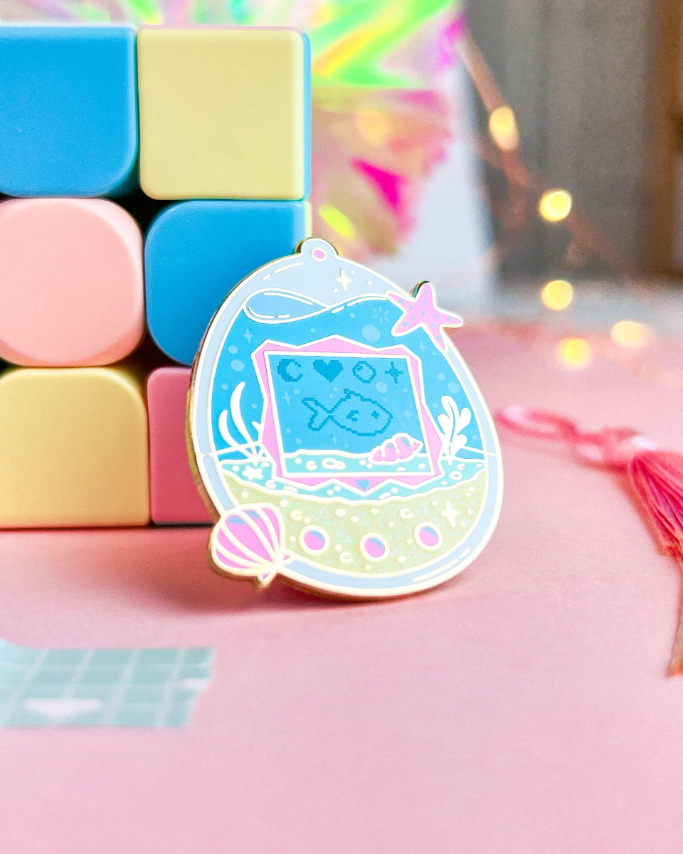 Classic 90s Toy Inspired Digital Aquarium Pet Enamel Pin - 1.5"