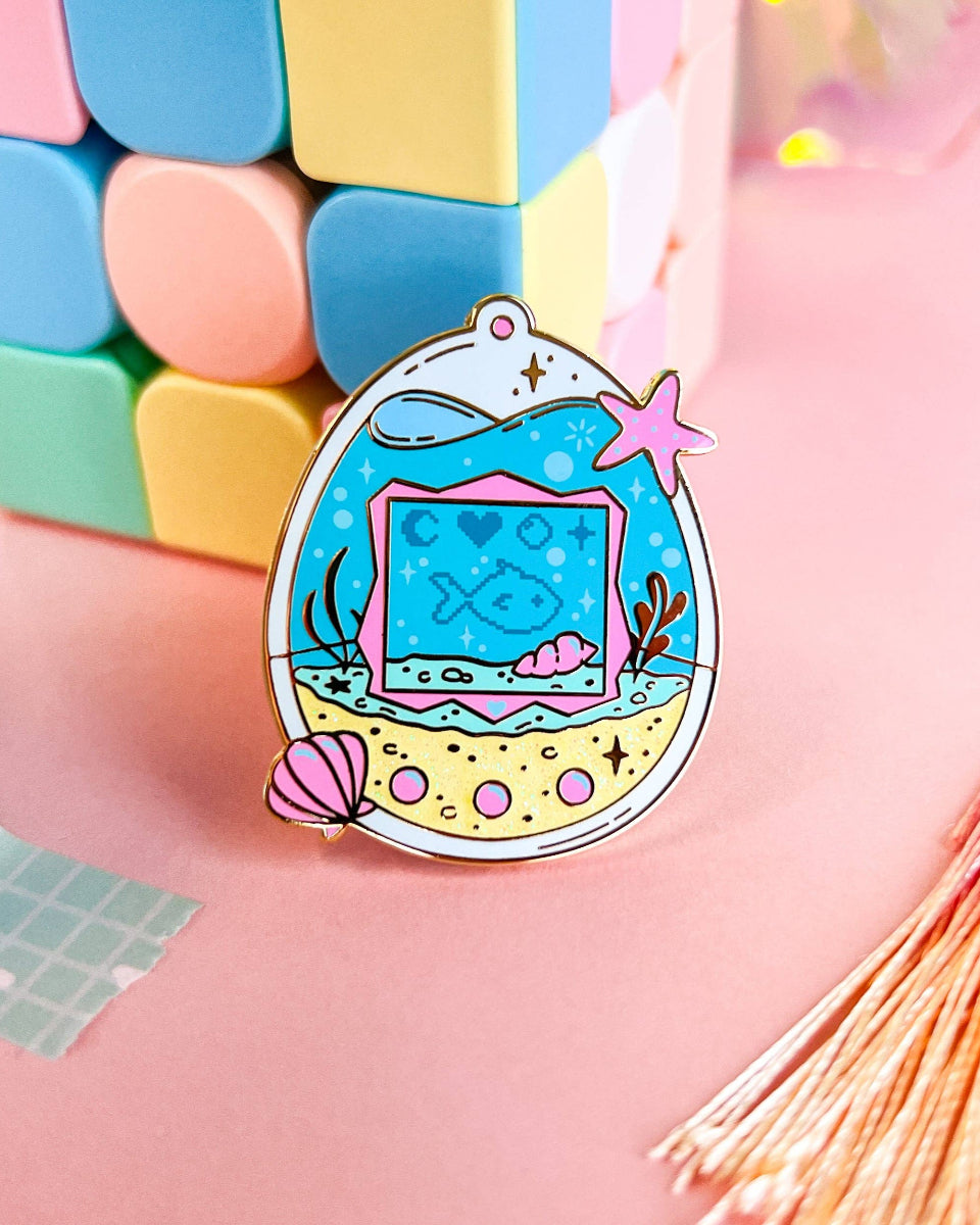 Classic 90s Toy Inspired Digital Aquarium Pet Enamel Pin - 1.5"