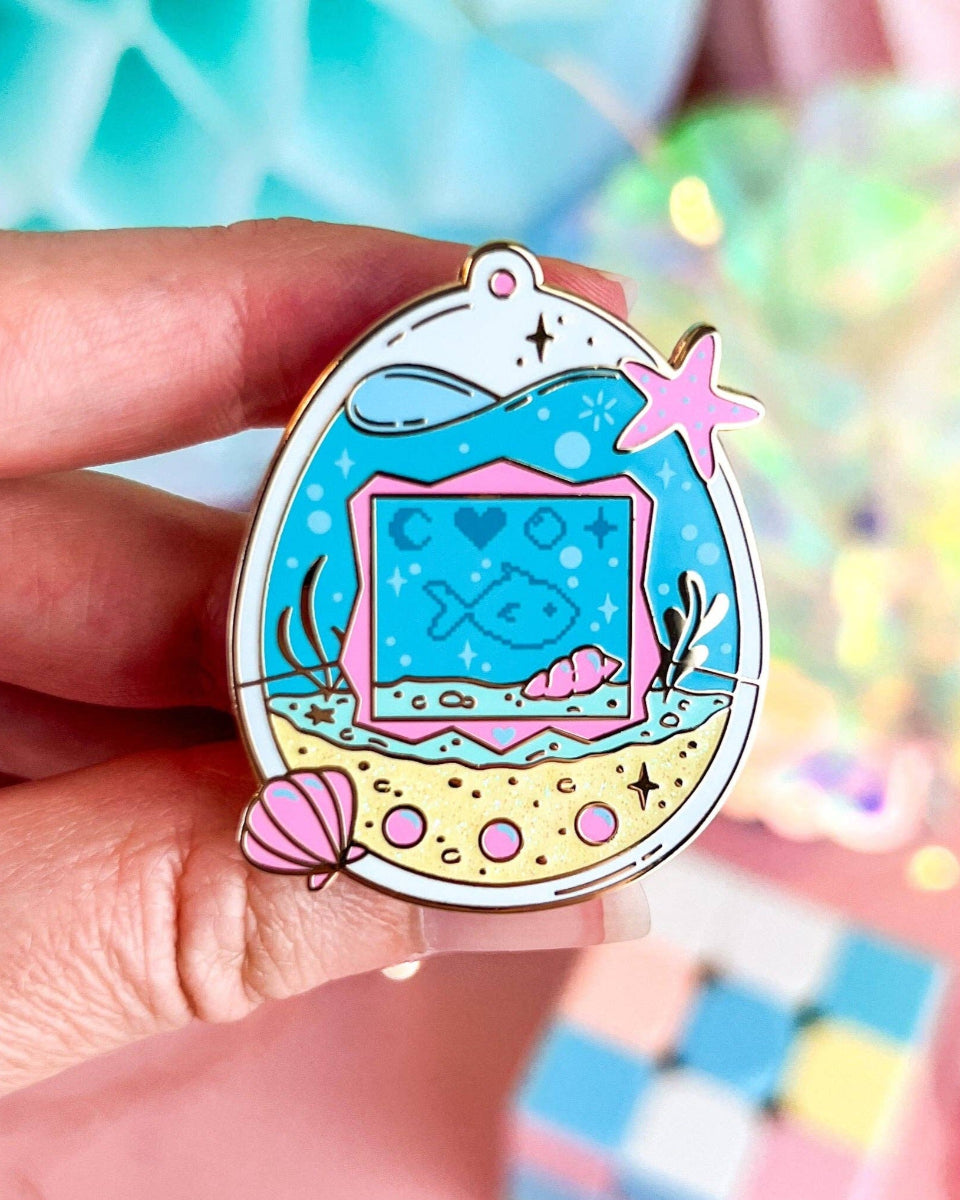 Classic 90s Toy Inspired Digital Aquarium Pet Enamel Pin - 1.5"