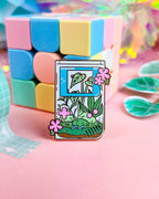 Lula Rocks "Terrarium Game" 🎮 Enamel Pin - 1.5" Gold Retro Toy & Snail Lapel Pin 🌱