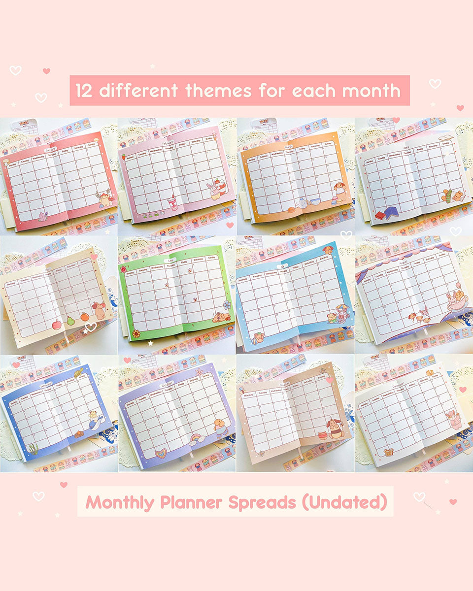 Undated All-In-One Kawaii Pink Bear Notebook & Planner - 2025 Stickers Included