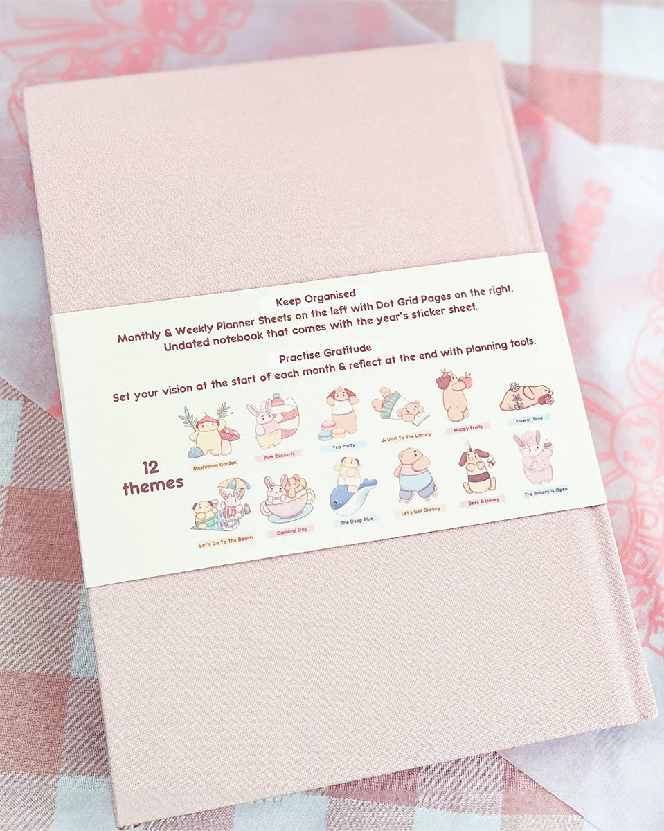 Undated All-In-One Kawaii Pink Bear Notebook & Planner - 2025 Stickers Included