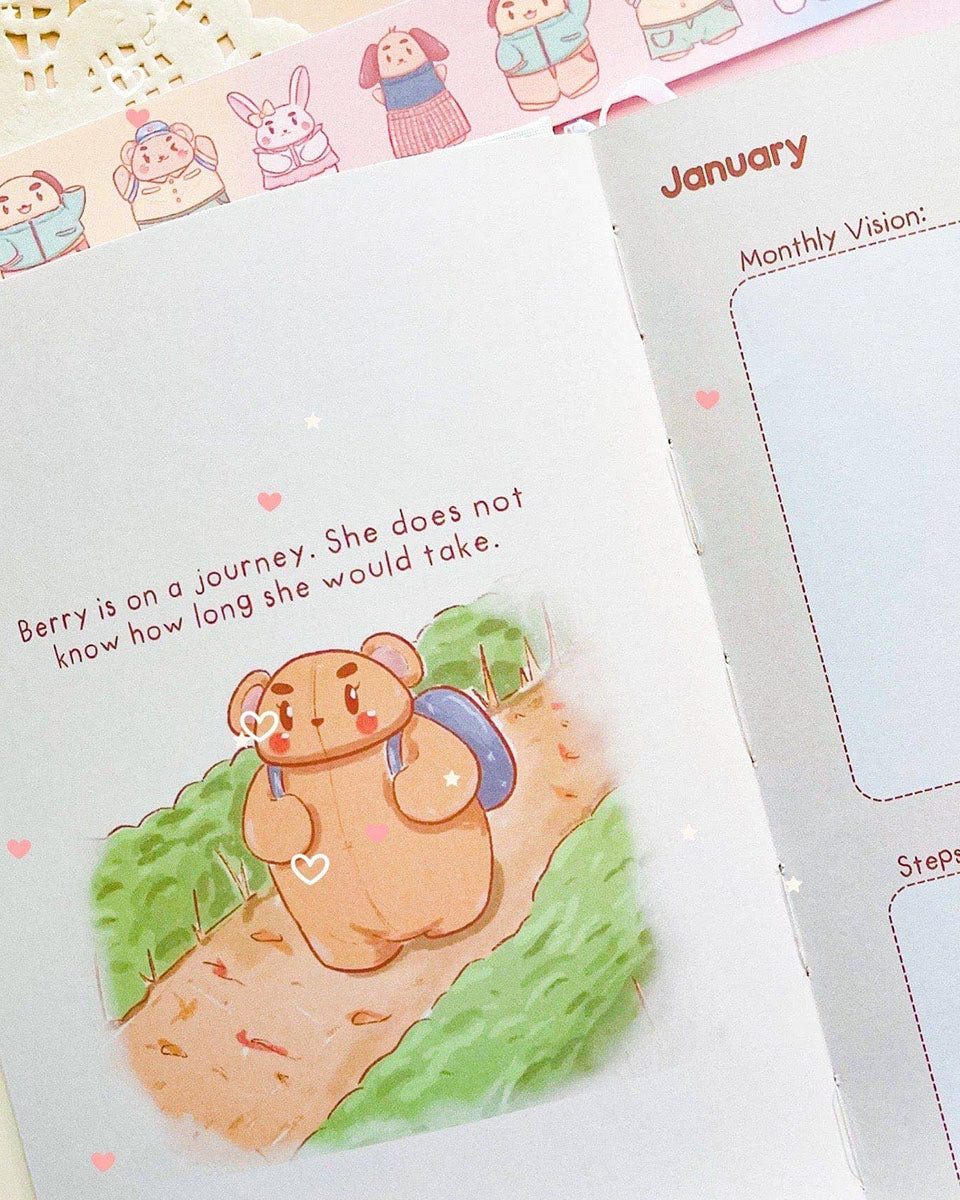 Undated All-In-One Kawaii Pink Bear Notebook & Planner - 2025 Stickers Included