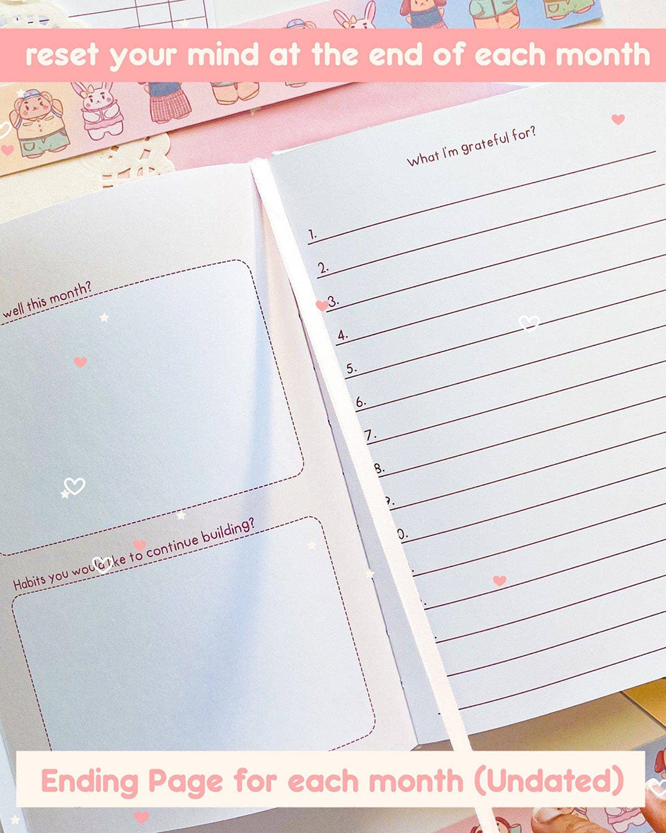 Undated All-In-One Kawaii Pink Bear Notebook & Planner - 2025 Stickers Included