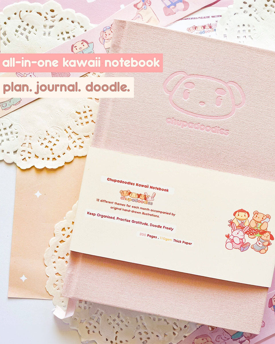 Undated All-In-One Kawaii Pink Bear Notebook & Planner - 2025 Stickers Included