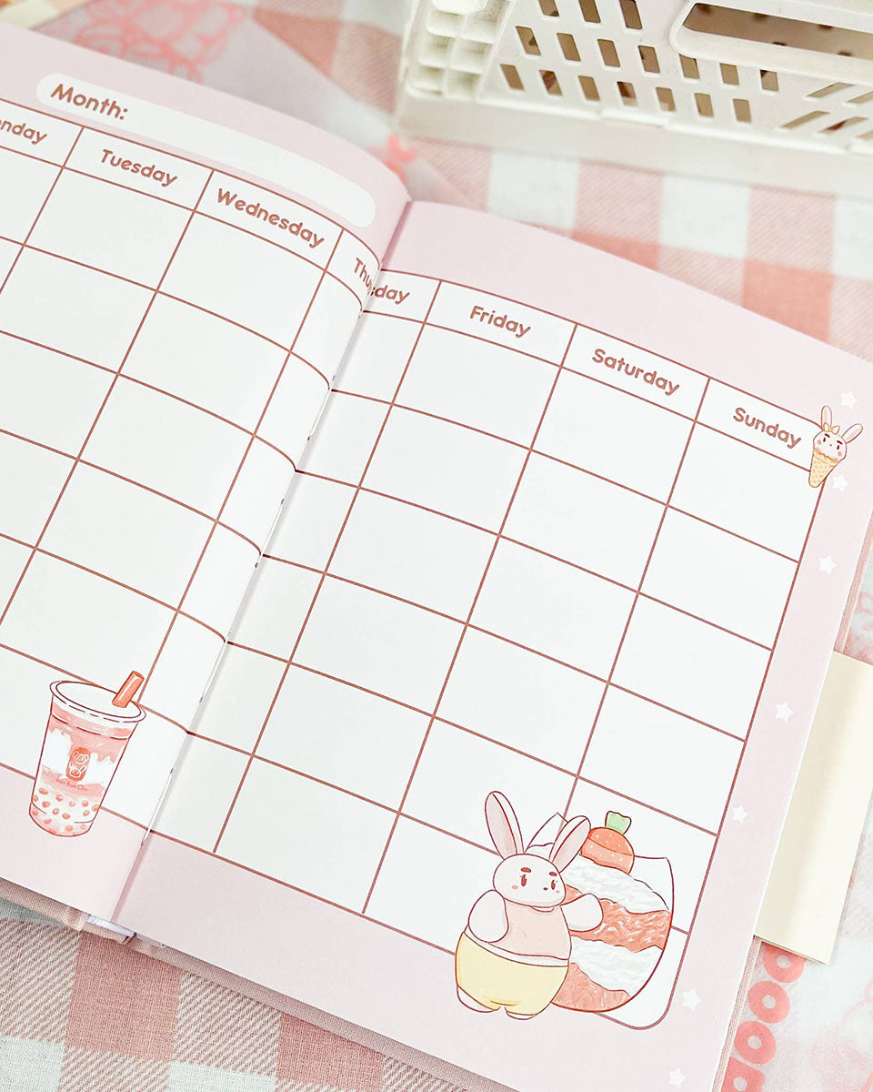 Undated All-In-One Kawaii Pink Bear Notebook & Planner - 2025 Stickers Included
