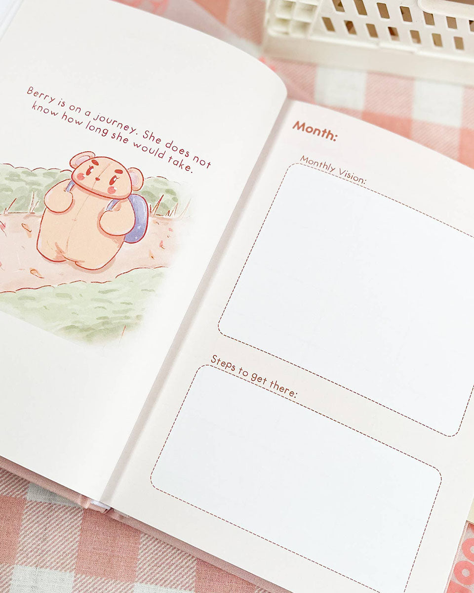 Undated All-In-One Kawaii Pink Bear Notebook & Planner - 2025 Stickers Included