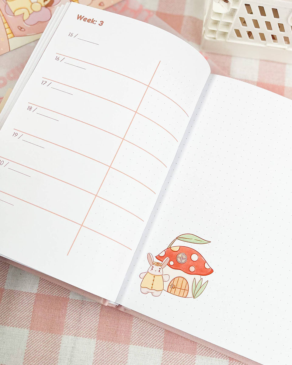 Undated All-In-One Kawaii Pink Bear Notebook & Planner - 2025 Stickers Included