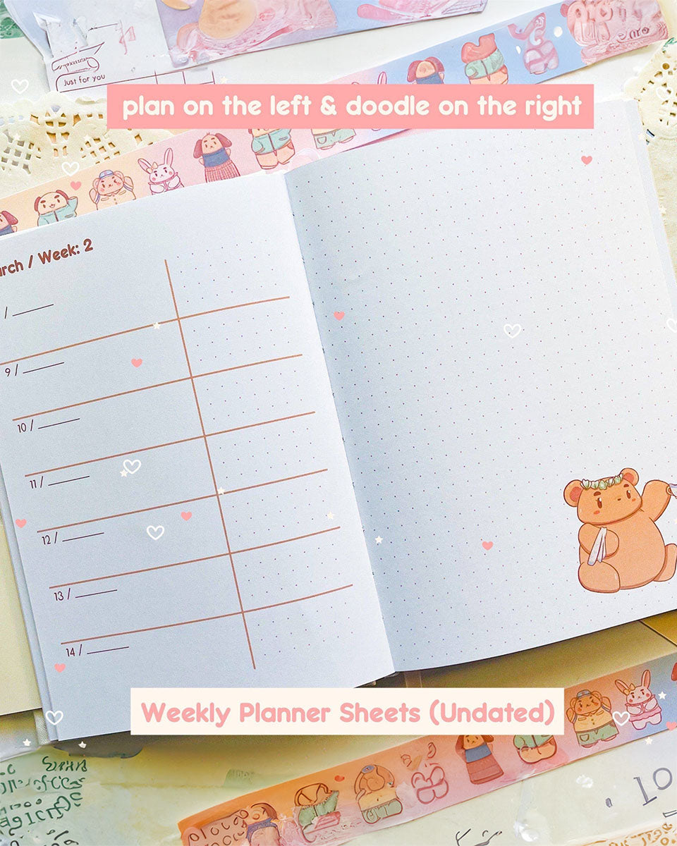 Undated All-In-One Kawaii Pink Bear Notebook & Planner - 2025 Stickers Included