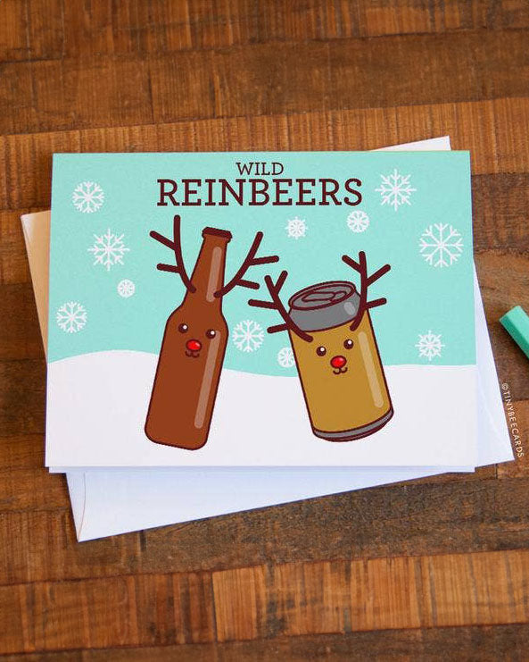 "Wild Reinbeers" Beer Reindeer Pun Holiday Greeting Card - 4.25" x 5.5"