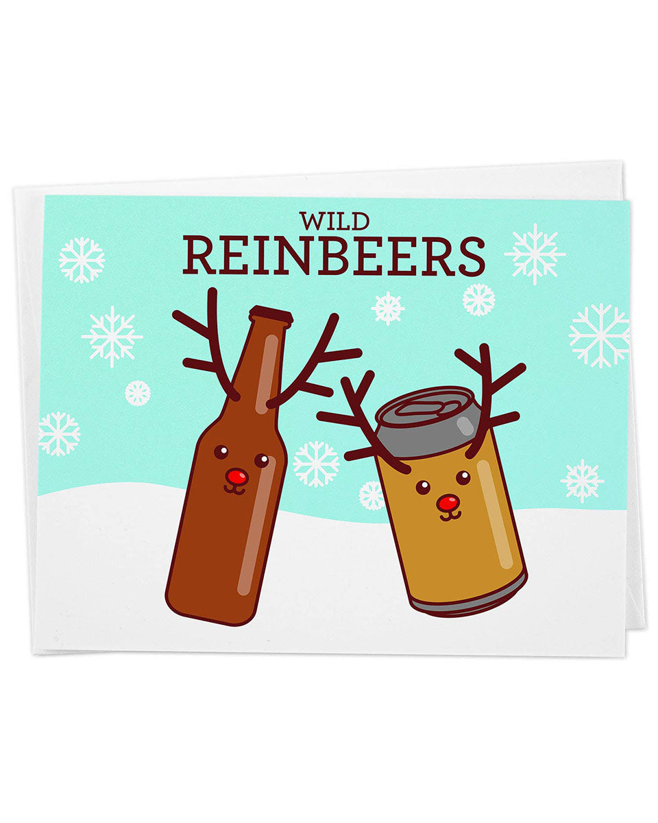 "Wild Reinbeers" Beer Reindeer Pun Holiday Greeting Card - 4.25" x 5.5"