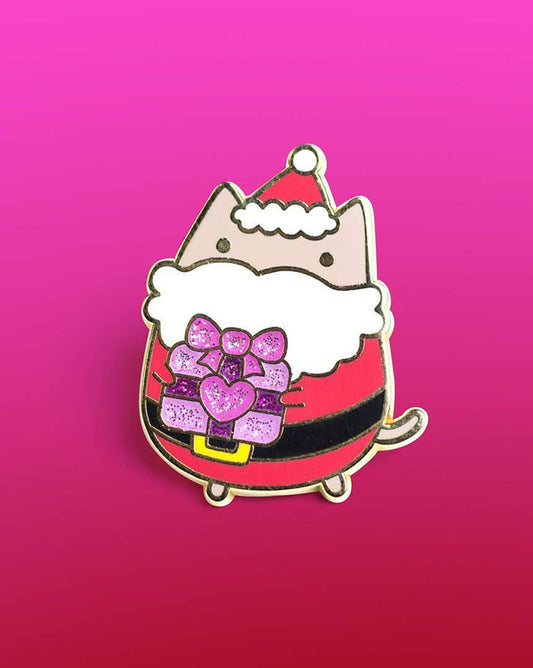 Santa Kawaii Glitter Kitty Cat Hard Enamel Pin