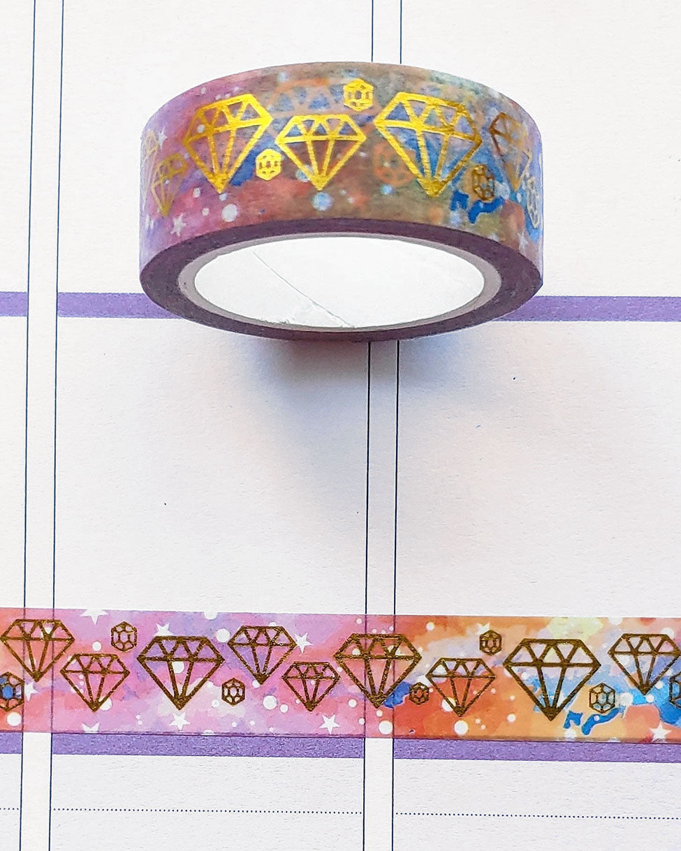 Gorgeous Nebula Washi Tape with Gold-toned Foil Diamond Imprints